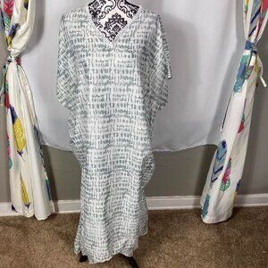 Lulla Collection by Binya gray white tie-dyed lace trim maxi shift dress coverup